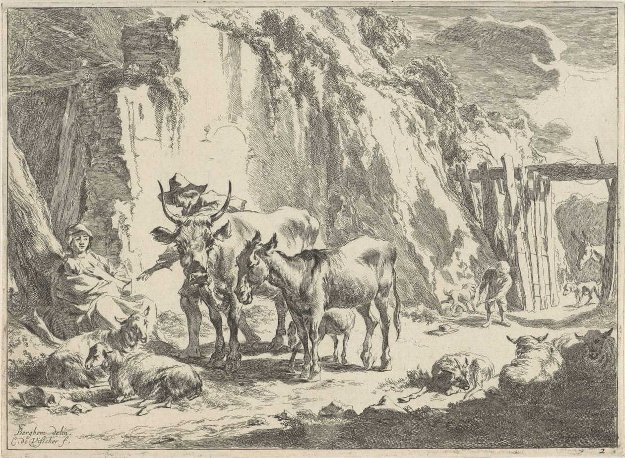 Landscape with Woman Nursing Her Child by Cornelis Visscher (II)