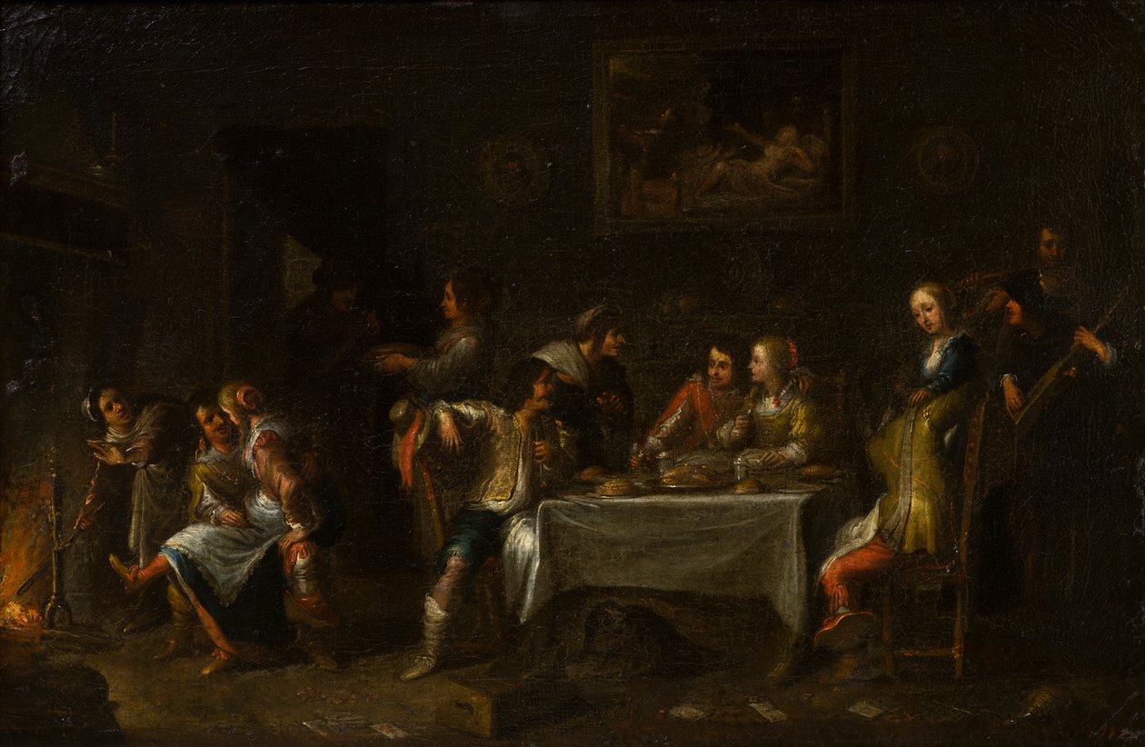 Ladies and Gentlemen Feasting Around a Table, c.1612-67 by Cornelis de (attr. to) Wael