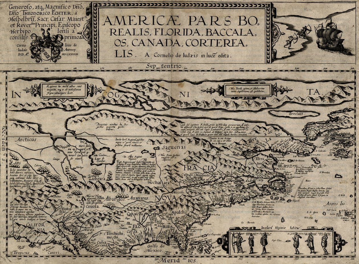 Northern part of America, Florida, Baccalaos, Canada, Corterealis by Cornelis de Jode