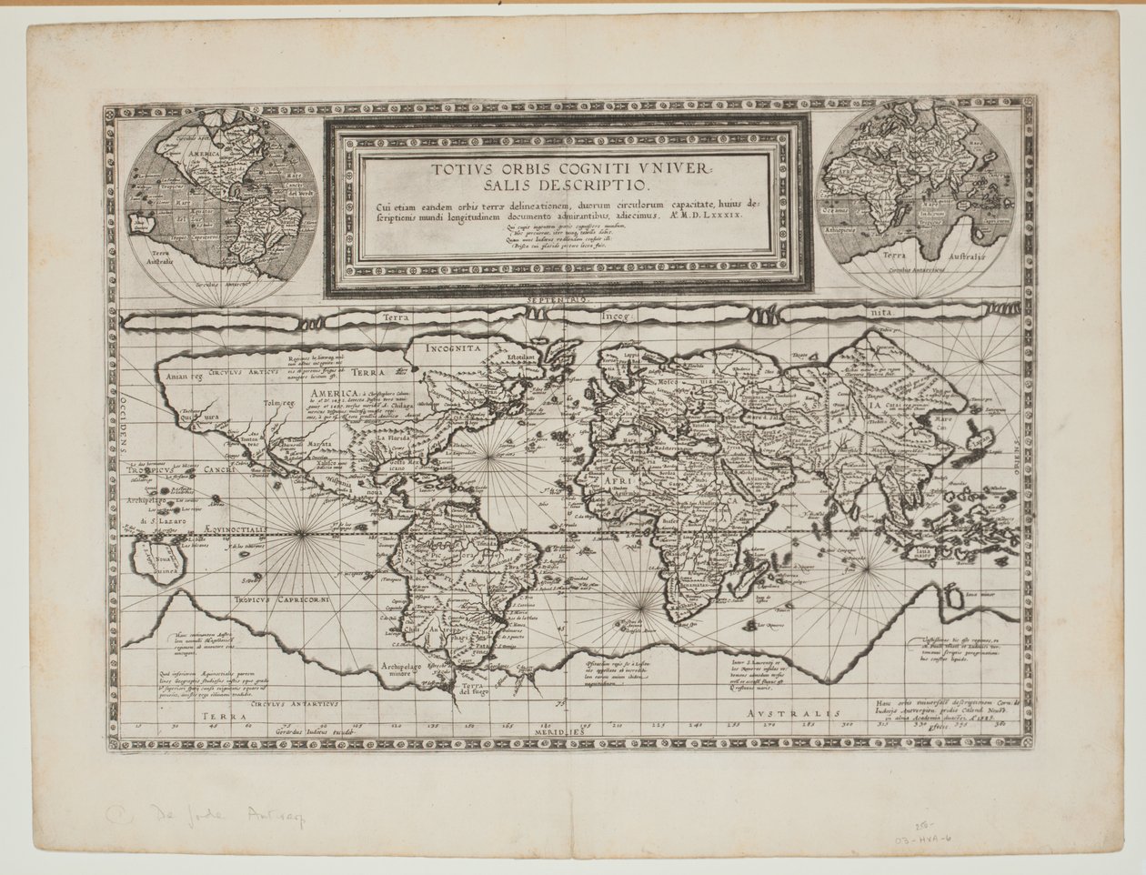 Totius Orbis Cogniti Universalis Descriptio, Antwerp by Cornelis de Jode