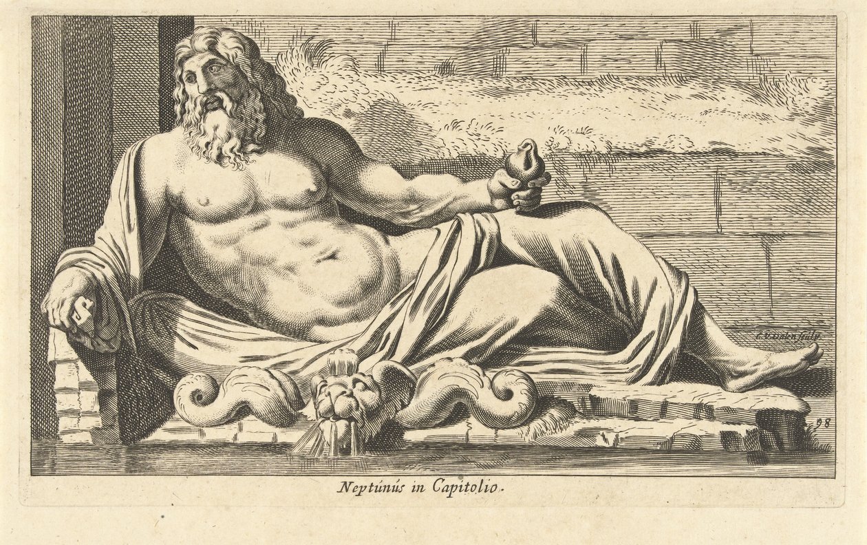 Statue of Neptune at the Fountain on the Capitoline Hill in Rome by Cornelis van Dalen (I)