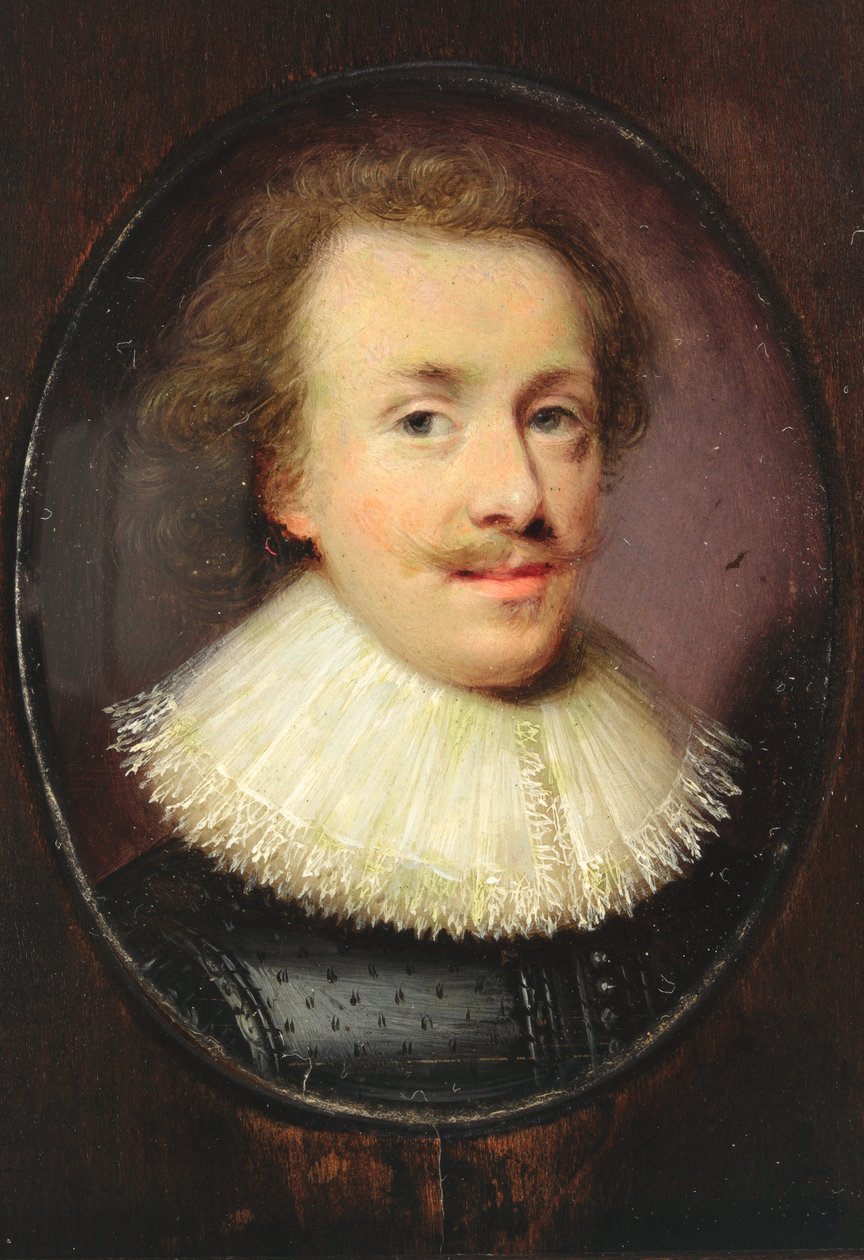 A gentleman, in black figured doublet with falling lace-edged ruff by Cornelius I attr.to Johnson