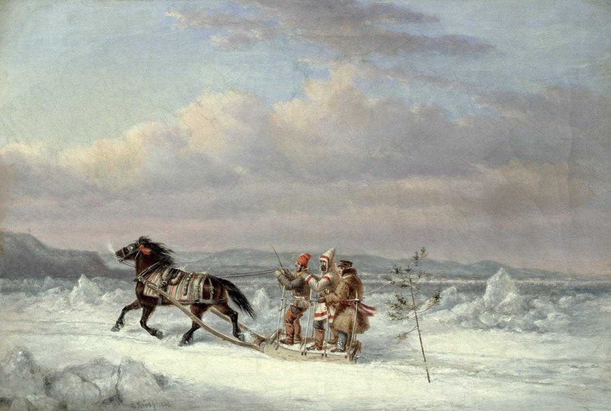 Huntsmen in Horsedrawn Sleigh by Cornelius Krieghoff