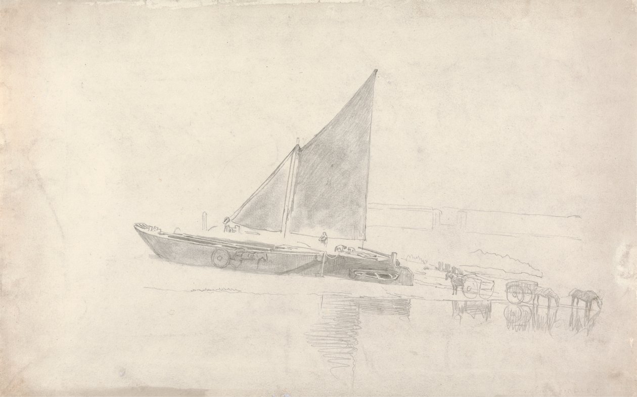 Study of Boats with Horses and Carts by Cornelius Varley