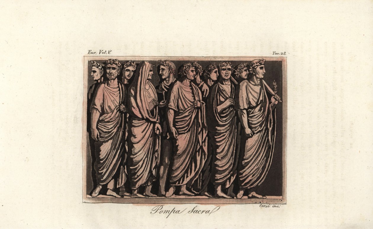 Roman noblemen in laurel wreaths and toga at a sacrificial rite by Corsi Corsi