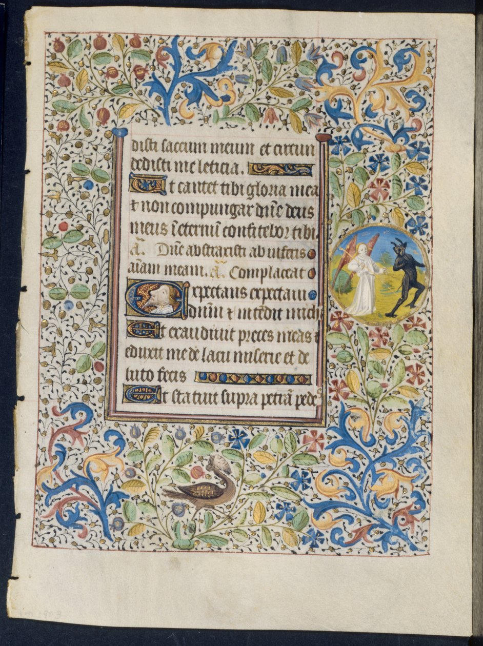 Leaf from a Book of Hours: Angel Chasing a Devil (recto) and Two Devils (verso) by Coëtivy Master