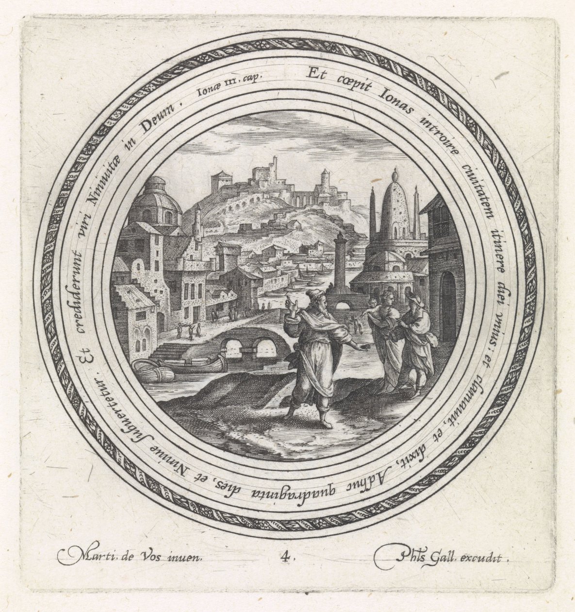 Jonah Preaching in Nineveh (History of Jonah) by Crispijn van de Passe (I)