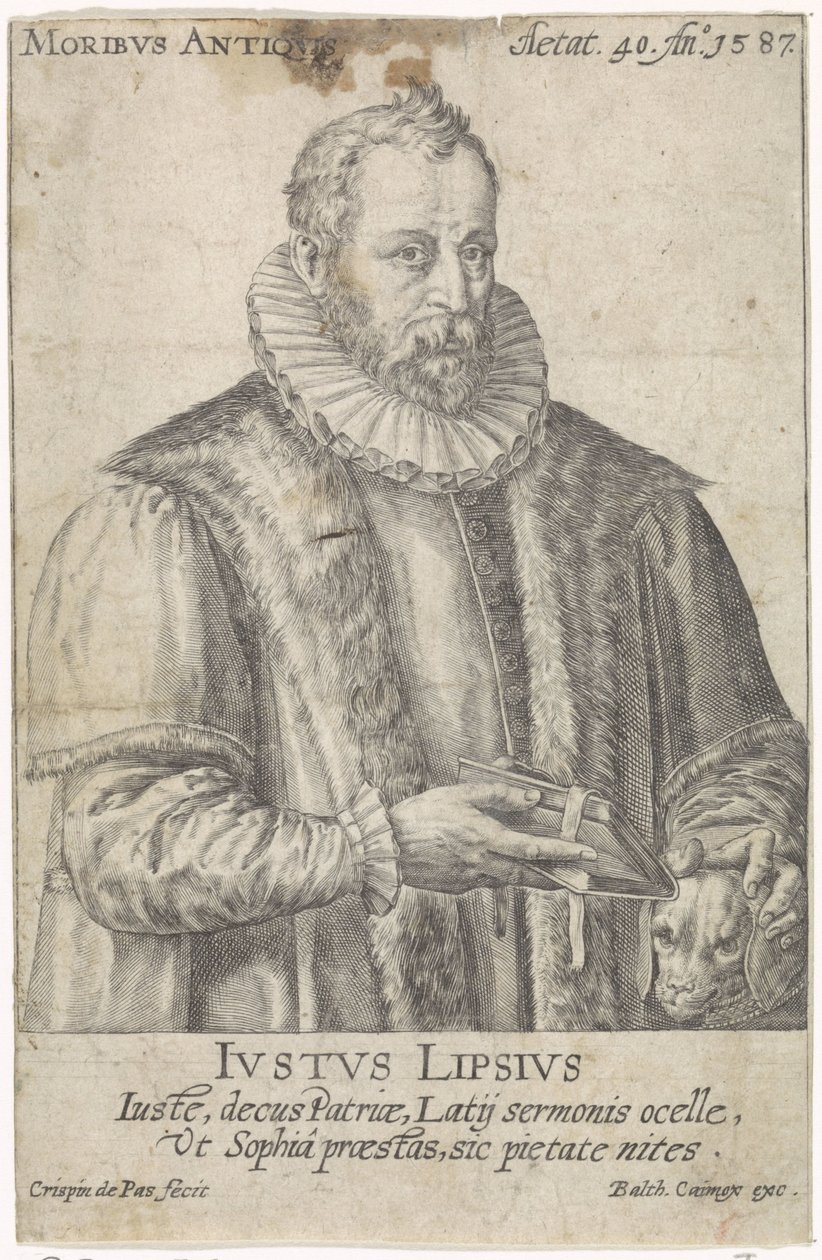 Portrait of Justus Lipsius (Moribvs Antiqvis) (title on object) by Crispijn van de Passe (I)