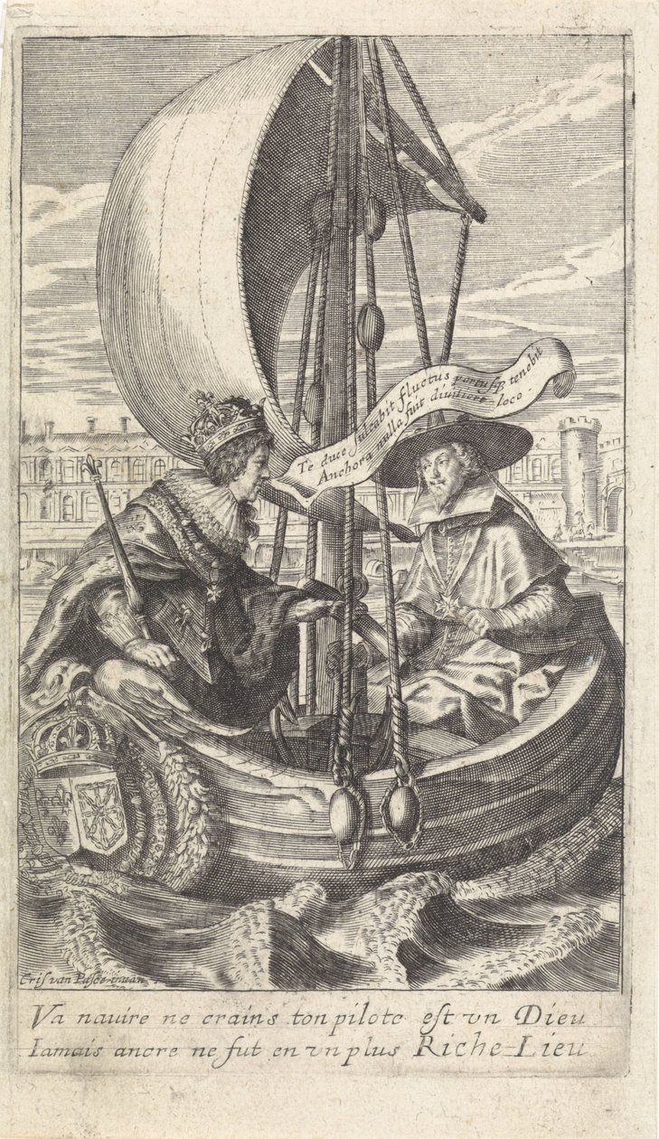 King Louis XIII and Cardinal Richelieu in a Boat by Crispijn van de Passe (II)