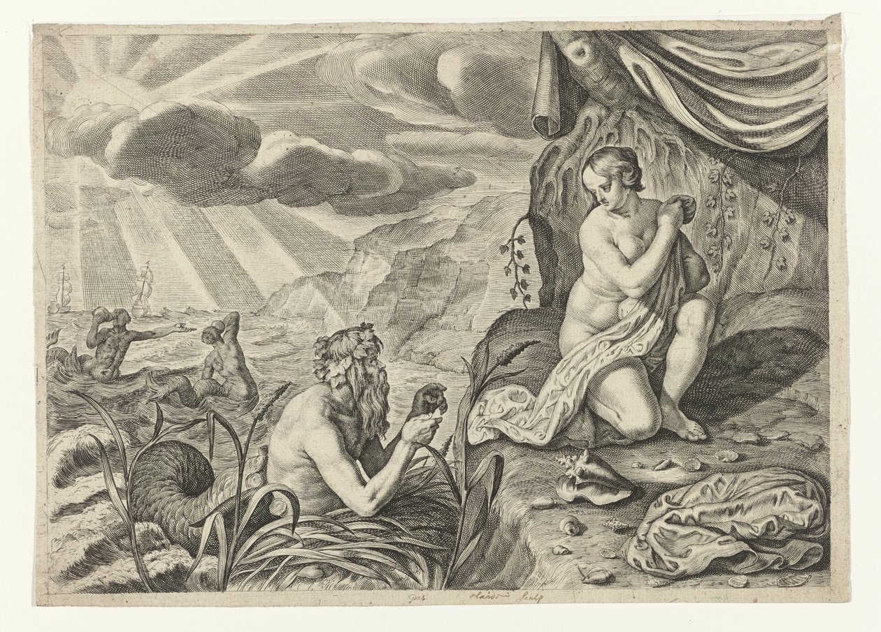 Scylla Fleeing from Glaucus, Metamorphoses of Ovid (series title) by Crispijn van de Passe (II)