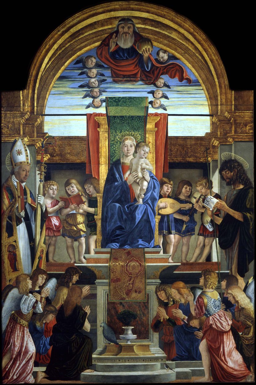 The Virgin and Child Enthroned with God the Father and Saints Hilarius and John the Baptist, 1499 by Cristoforo Caselli