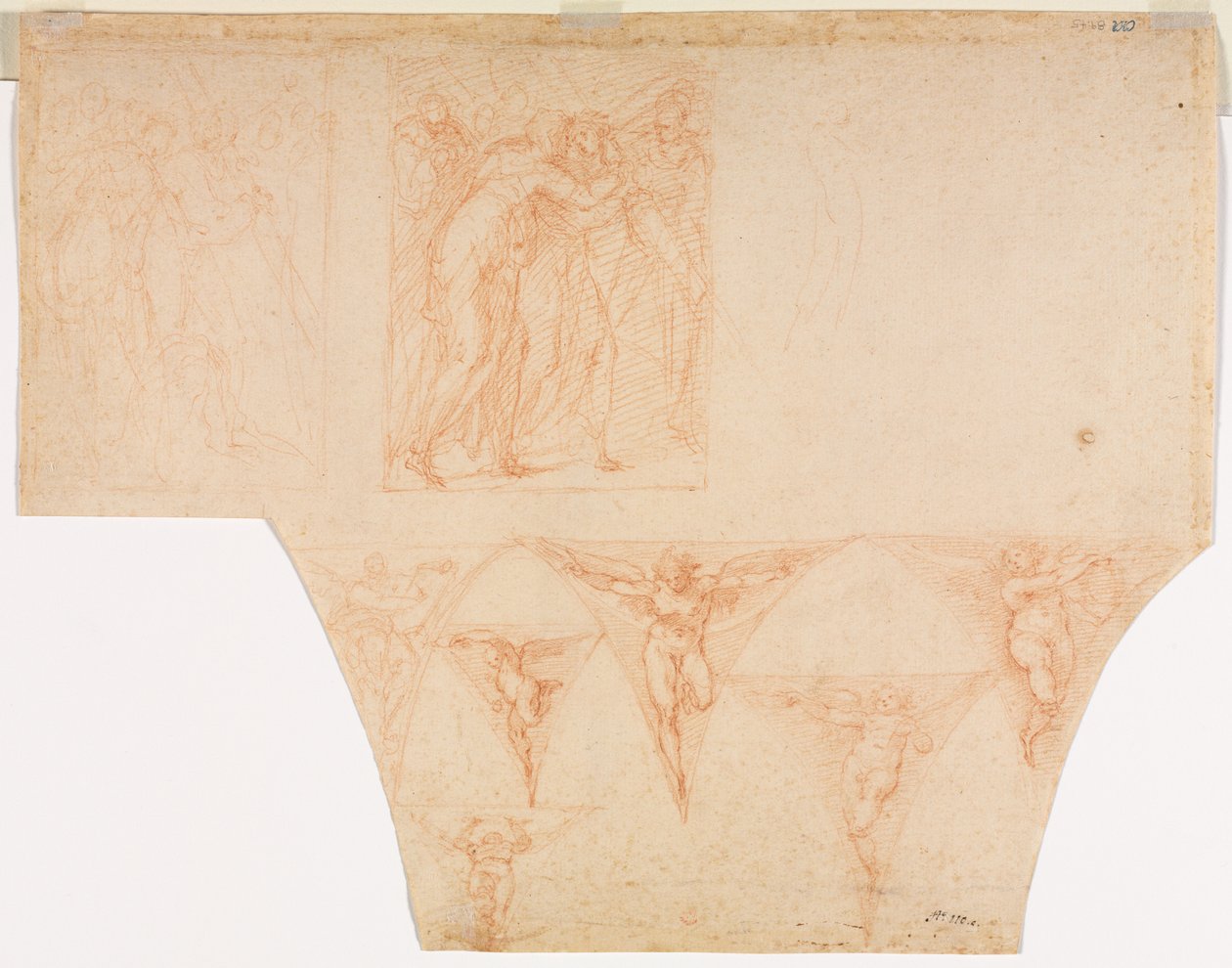 Studies for Christ Meeting His Mother..., Studies of an Angel in a Pendentive verso, 1599-1604 by Cristoforo Roncalli