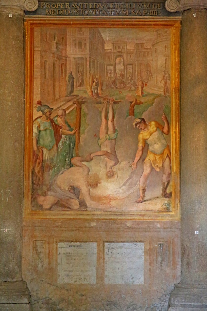 Martyrdom of a saint: burnt alive upside down by Cristoforo and Tempesta, Antonio Roncalli