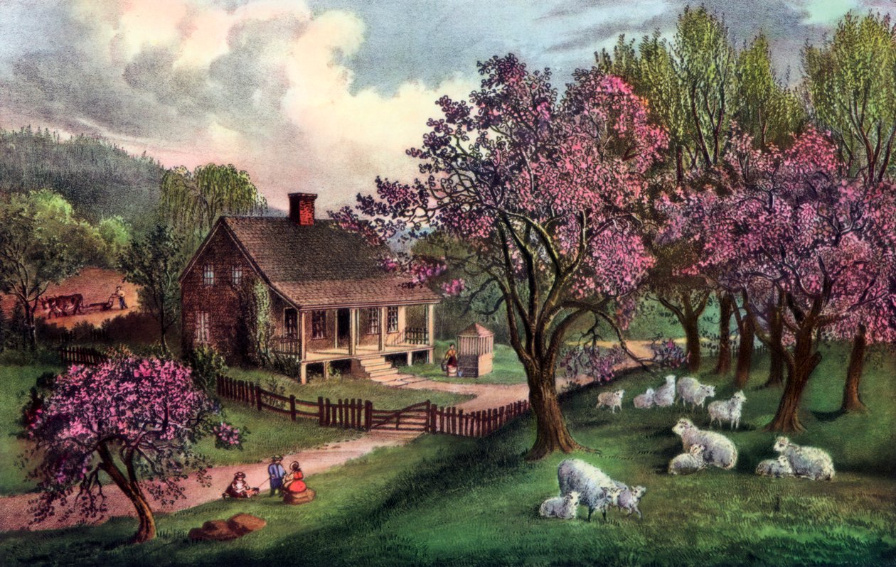American Homestead in Spring by Currier and Ives