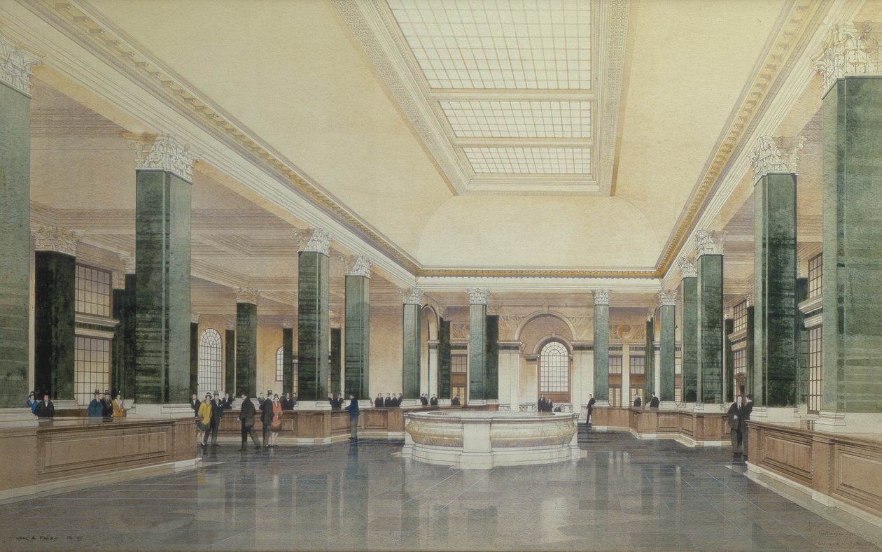 Ground Floor Interior of Midland Bank, London by Cyril Farey