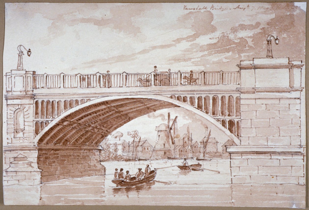View of a Small Boat Passing Underneath Vauxhall Bridge, London by DHC