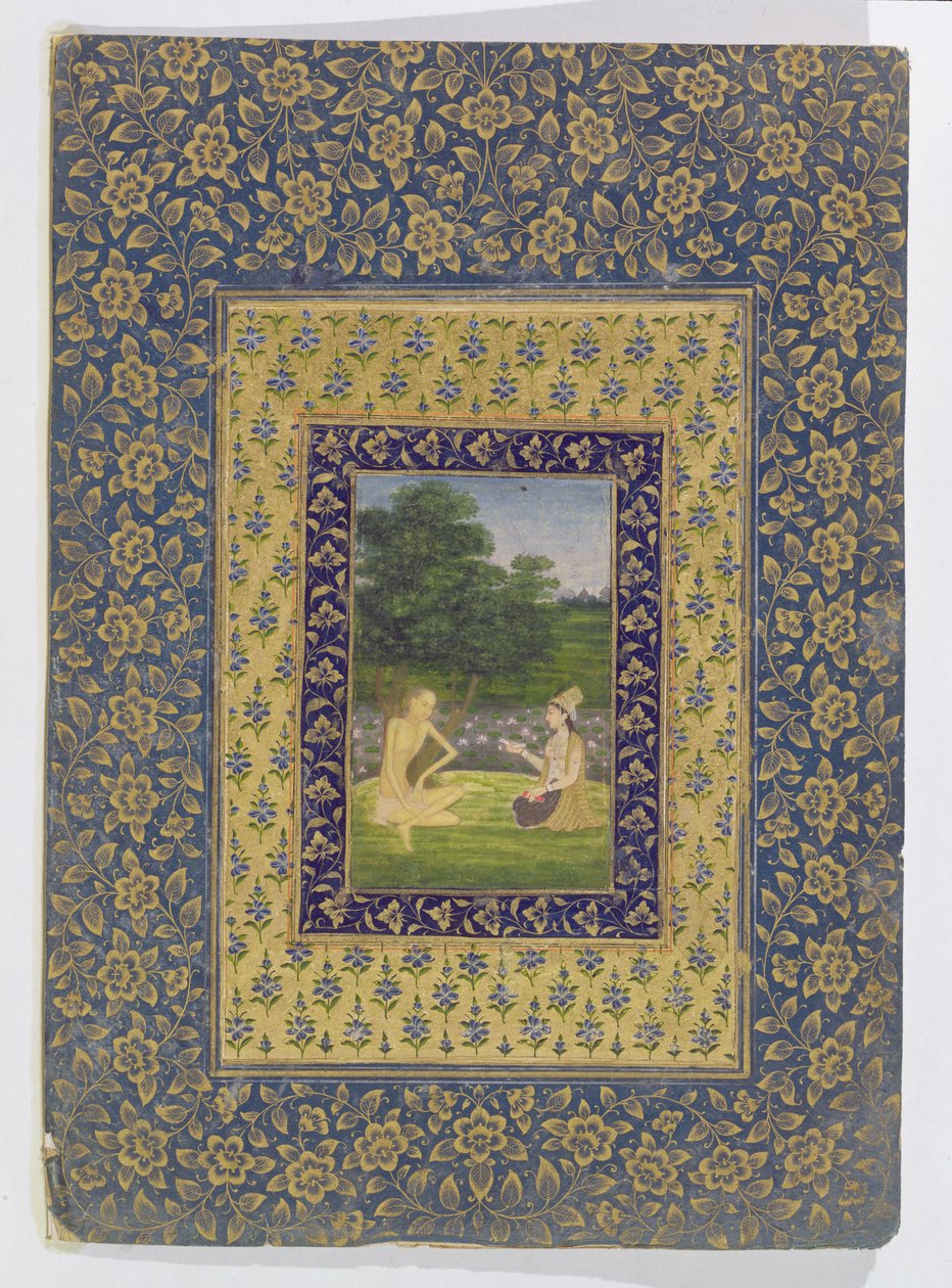 Layla Reading to Majnun, who sits under a tree by a lotus pool, Delhi, c.1720-40 by Dal Chand