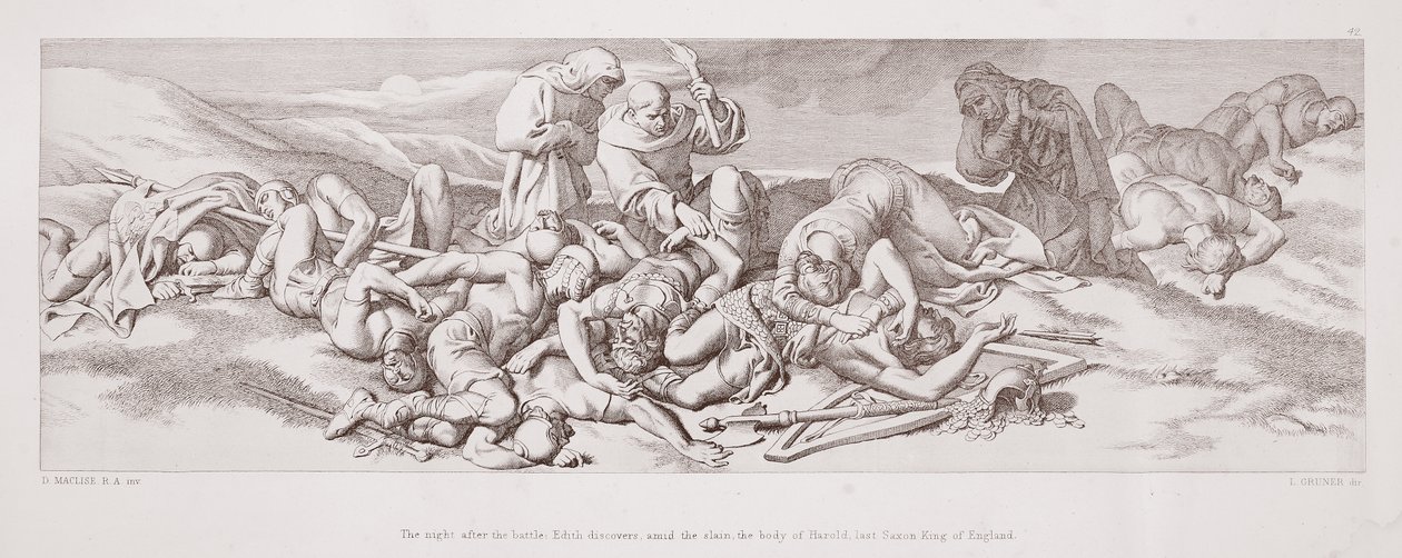 The night after the battle, Edith discovers, amid the slain, the body of Harold, the last Saxon king of England, from 