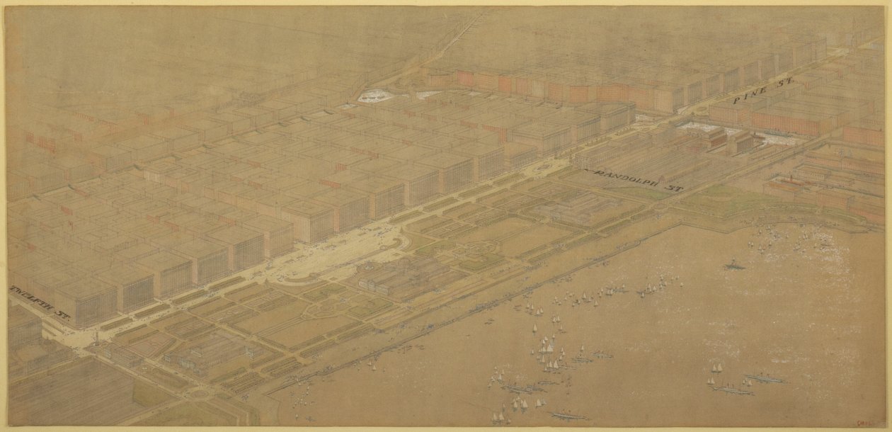 Plate 114 from The Plan of Chicago, 1909: Chicago. Proposed Boulevard and Parkway on Michigan by Daniel Burnham