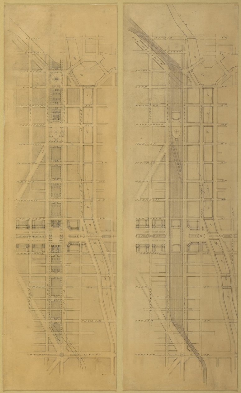 Plate 79 2 Drawings from The Plan of Chicago: Suggested Location and Arrangement by Daniel Burnham