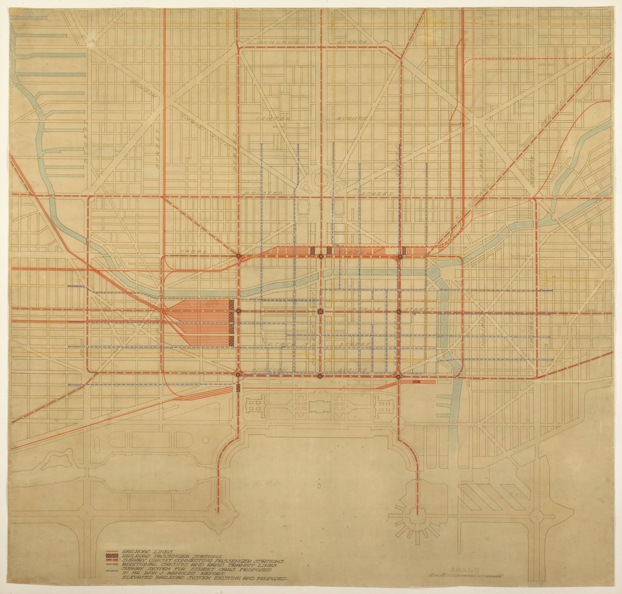 Plate 80 from The Plan of Chicago, 1909: Chicago. Diagram of City Center, Showing the Proposed by Daniel Burnham