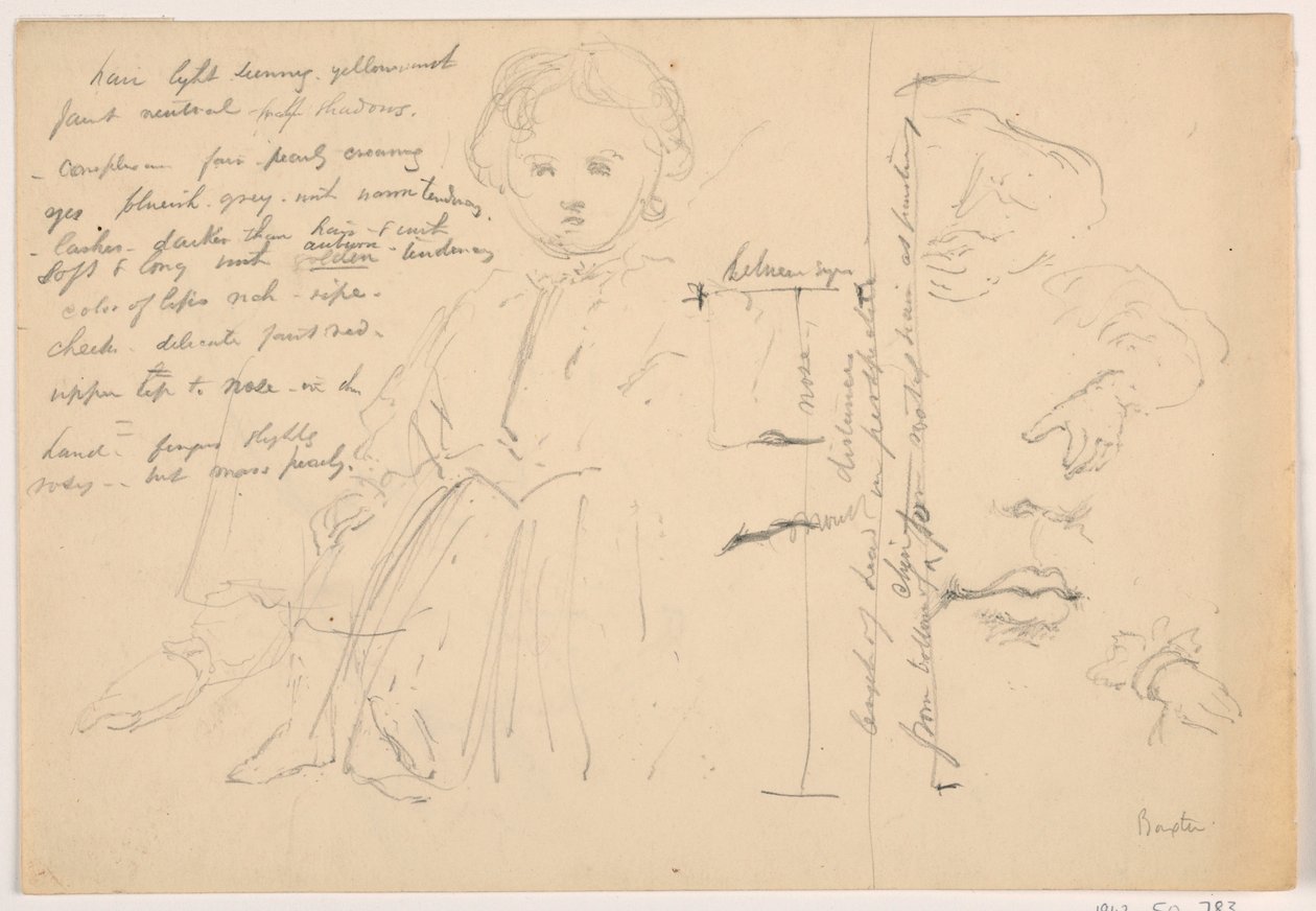 The Child Hugh Baxter Standing, Hand and Lip Studies, 1865 by Daniel Huntington