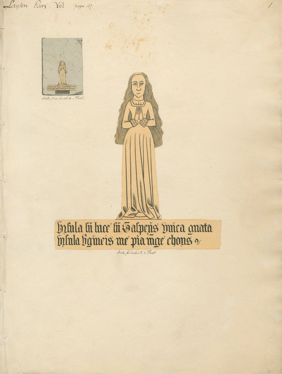 Brass Plate of a Woman from Layton Church by Daniel Lysons
