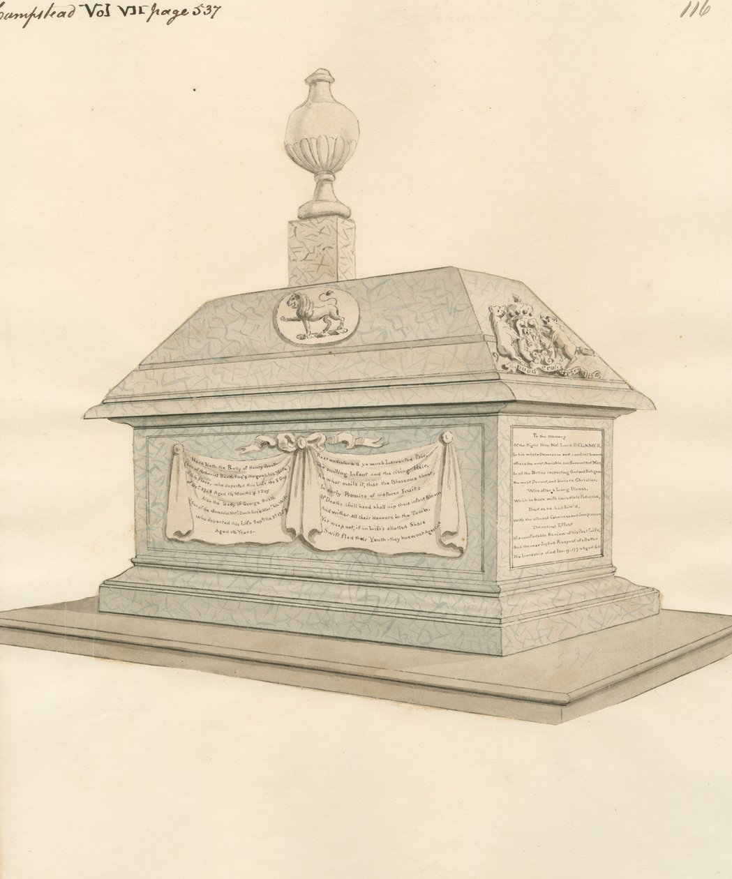 Nathaniel Lord Delamer and Henry and George Booth from Hampstead Church by Daniel Lysons