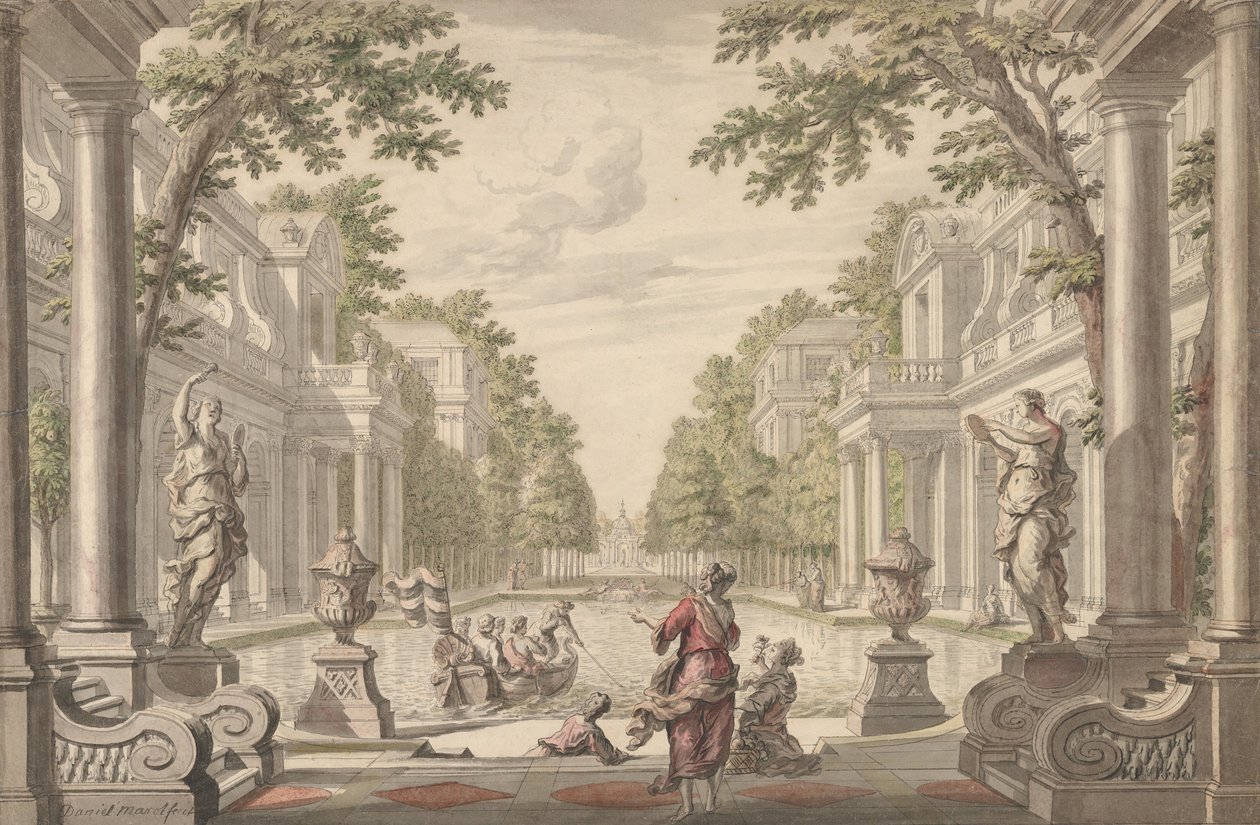 View of a Palace Garden with a Central Pond Surrounded by Classical Architecture by Daniel Marot