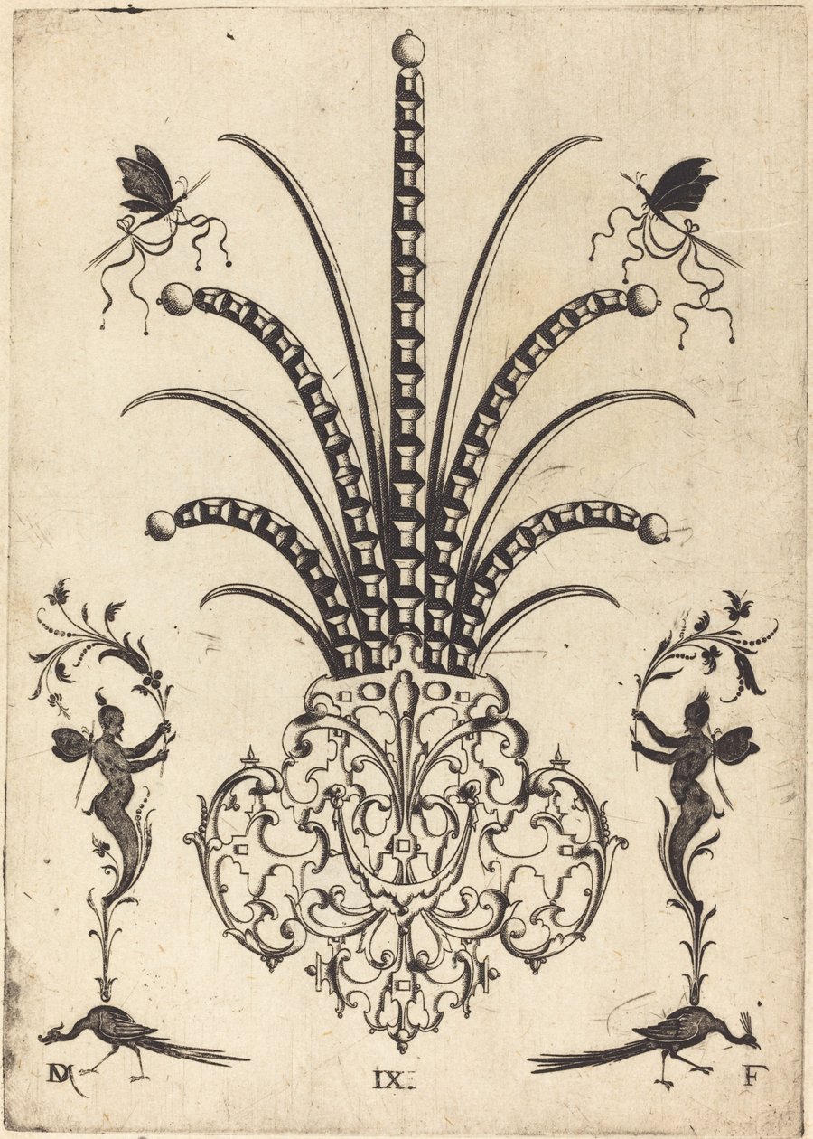 Brooch with Table-Stones, Butterflies at Top, and Peacocks and Hermes at Bottom by Daniel Mignot