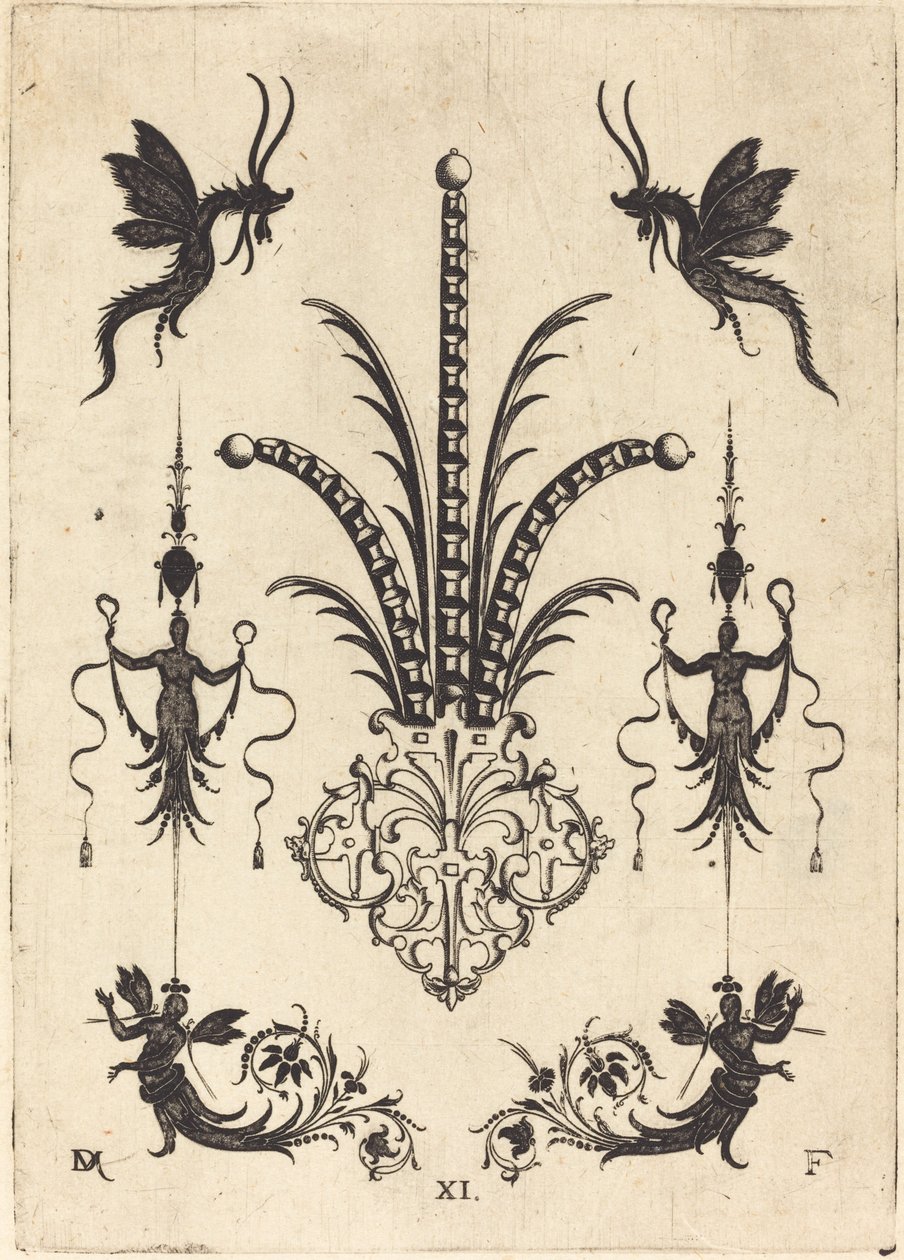 Brooch with Table-Stones, Winged Animals at Top, and Winged Human Beings at Bottom by Daniel Mignot