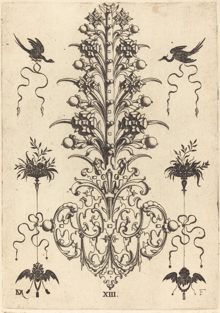 Hyacinth-Shaped Brooch with Birds at Top and Devil