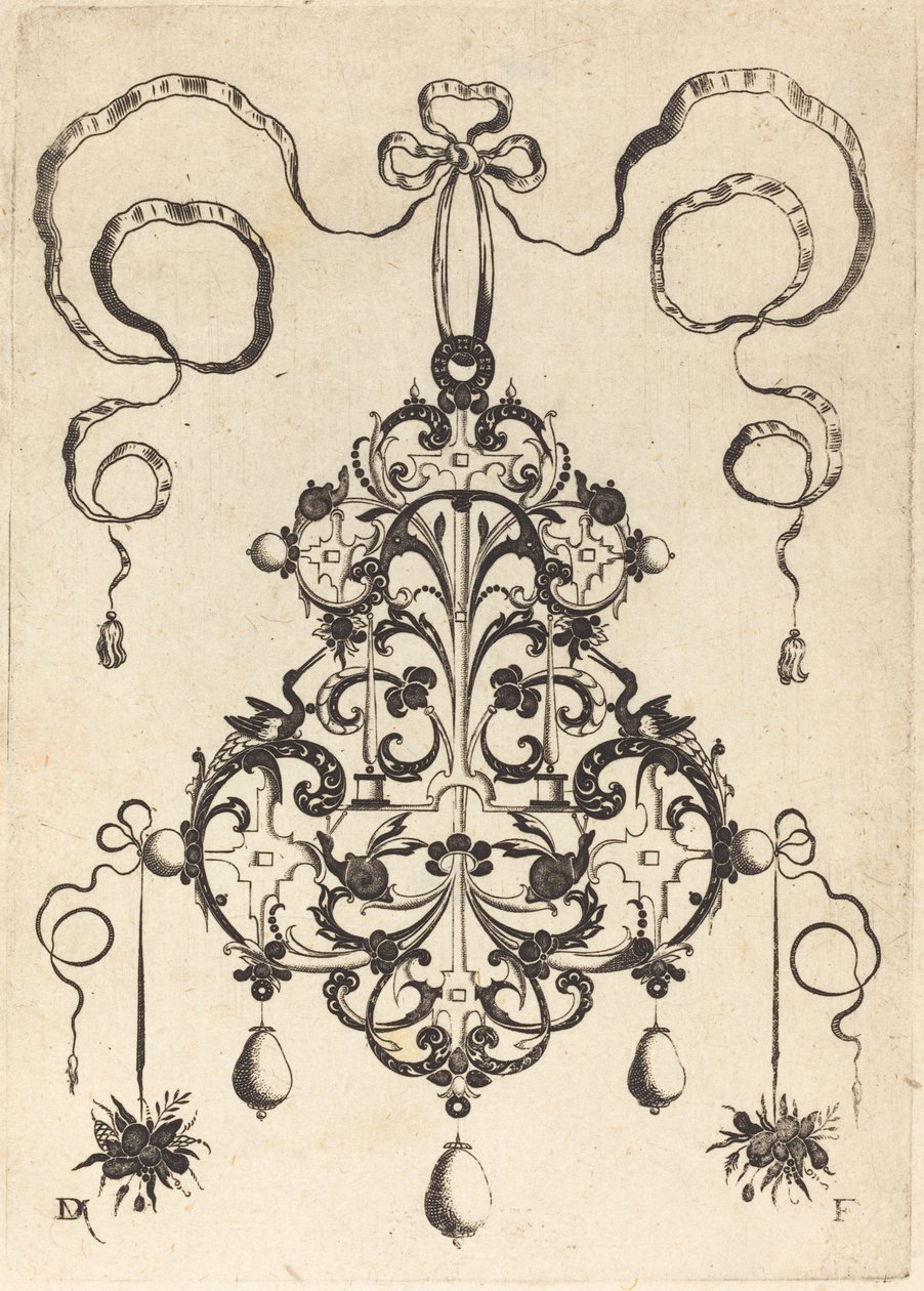 Large Pendant, Lower Left and Right Two Bunches of Grass and Fruit by Daniel Mignot