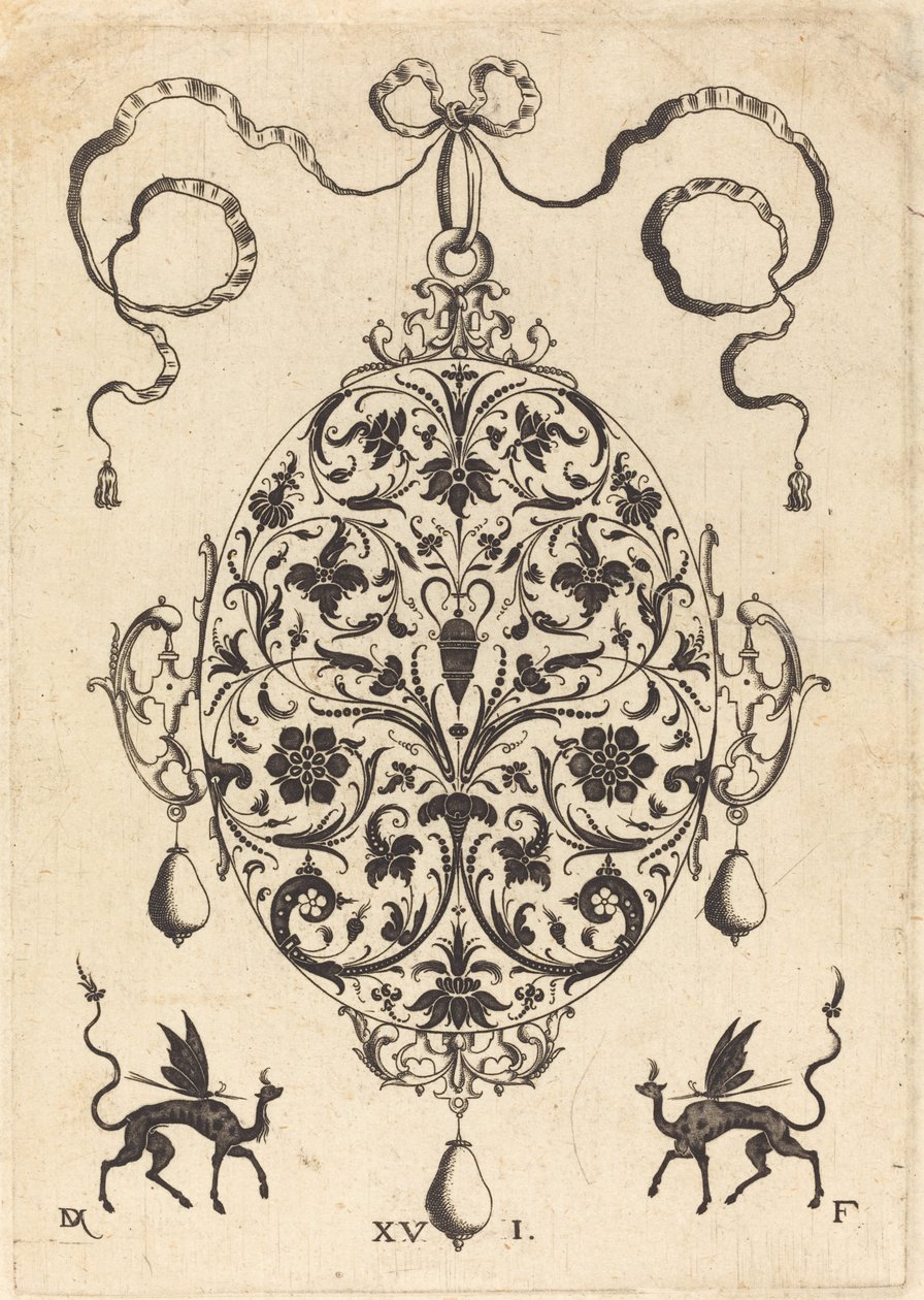 Large Pendant, Upright Oval with Floral Ornament by Daniel Mignot