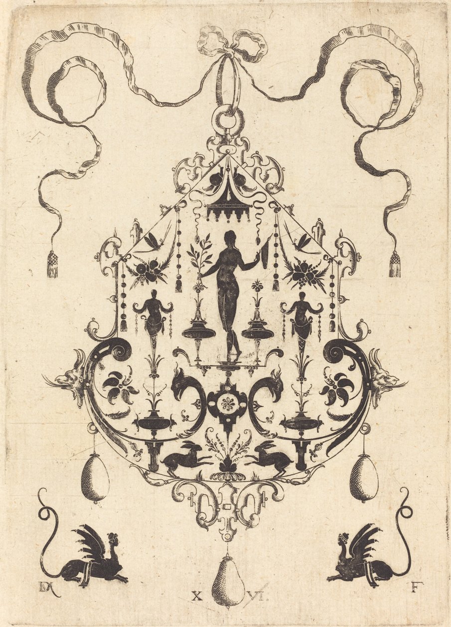 Large Pendant, Victory Flanked by Two Herms at Centre by Daniel Mignot