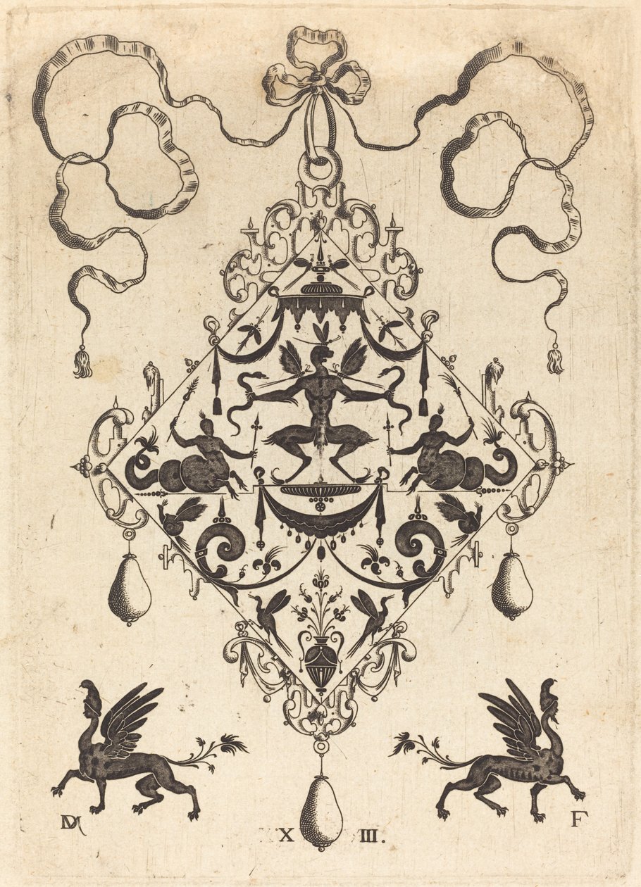 Large Pendant, Winged Fantasy Creature Holding Two Snakes by Daniel Mignot