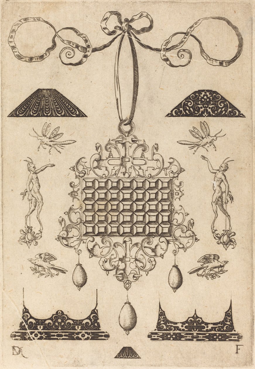 Large Pendant with Square with 35 Flat Stones by Daniel Mignot