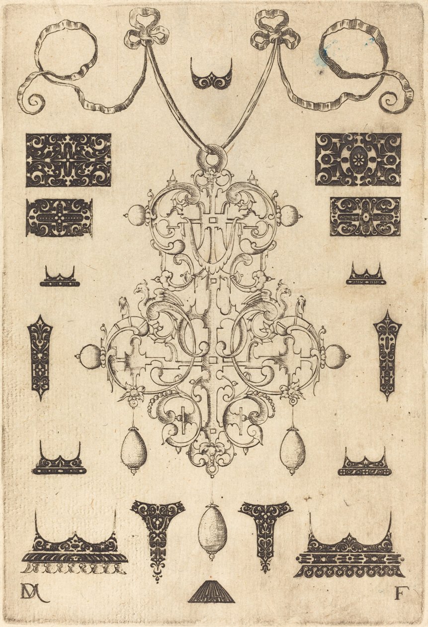 Large Pendant with Three Drops Below, Surrounded by Fifteen Different Studs by Daniel Mignot