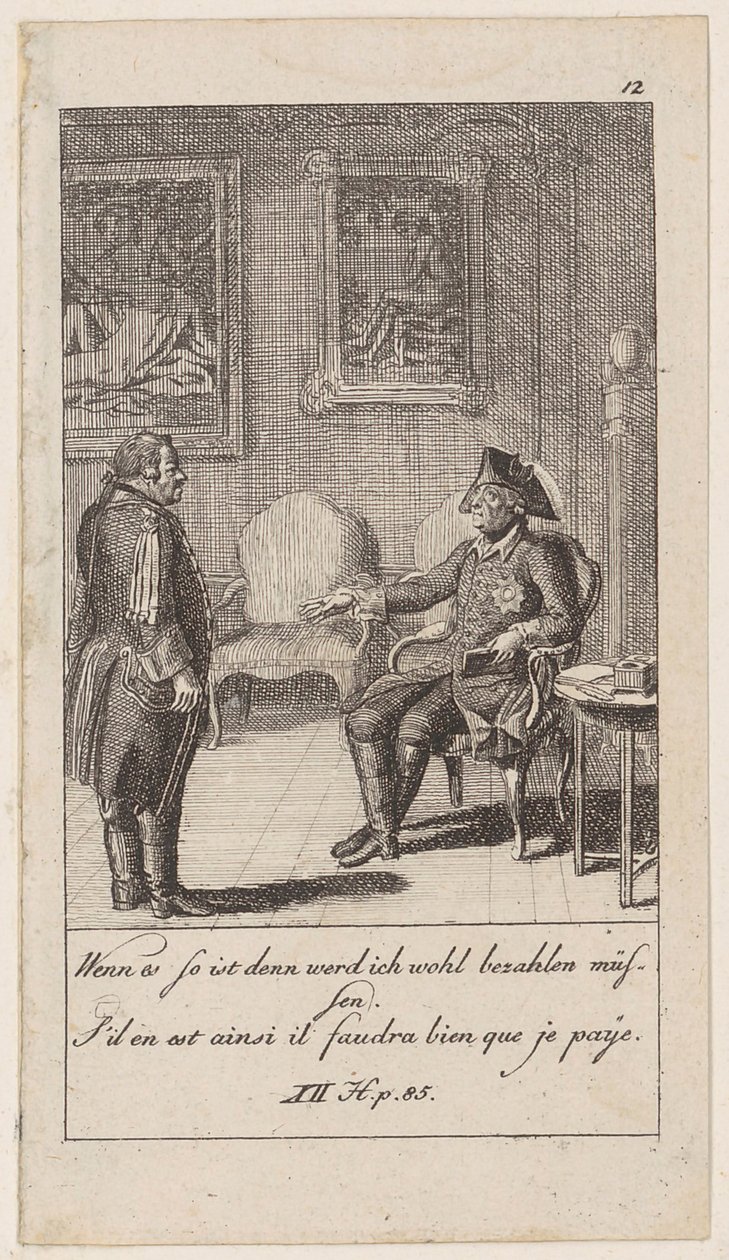 Plate 12 for „Anecdotes and Character Traits of Frederick II, King of Prussia“ by Daniel Nikolaus Chodowiecki
