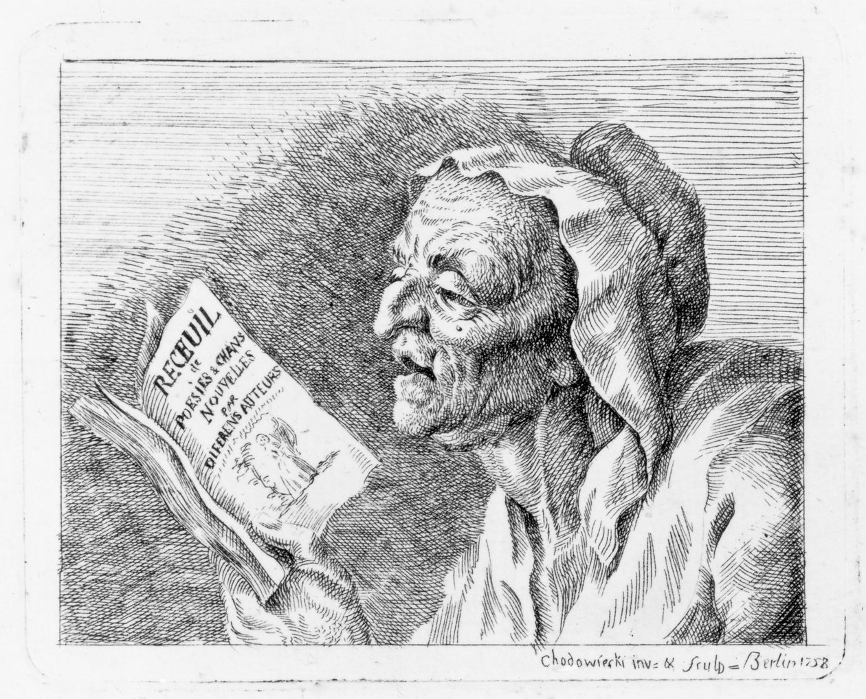 Bust of a Reading Old Woman by Daniel Nikolaus Chodowiecki