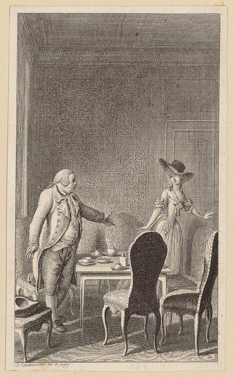 Clarisse Escapes Her Disgusting Suitor Solmes by Daniel Nikolaus Chodowiecki