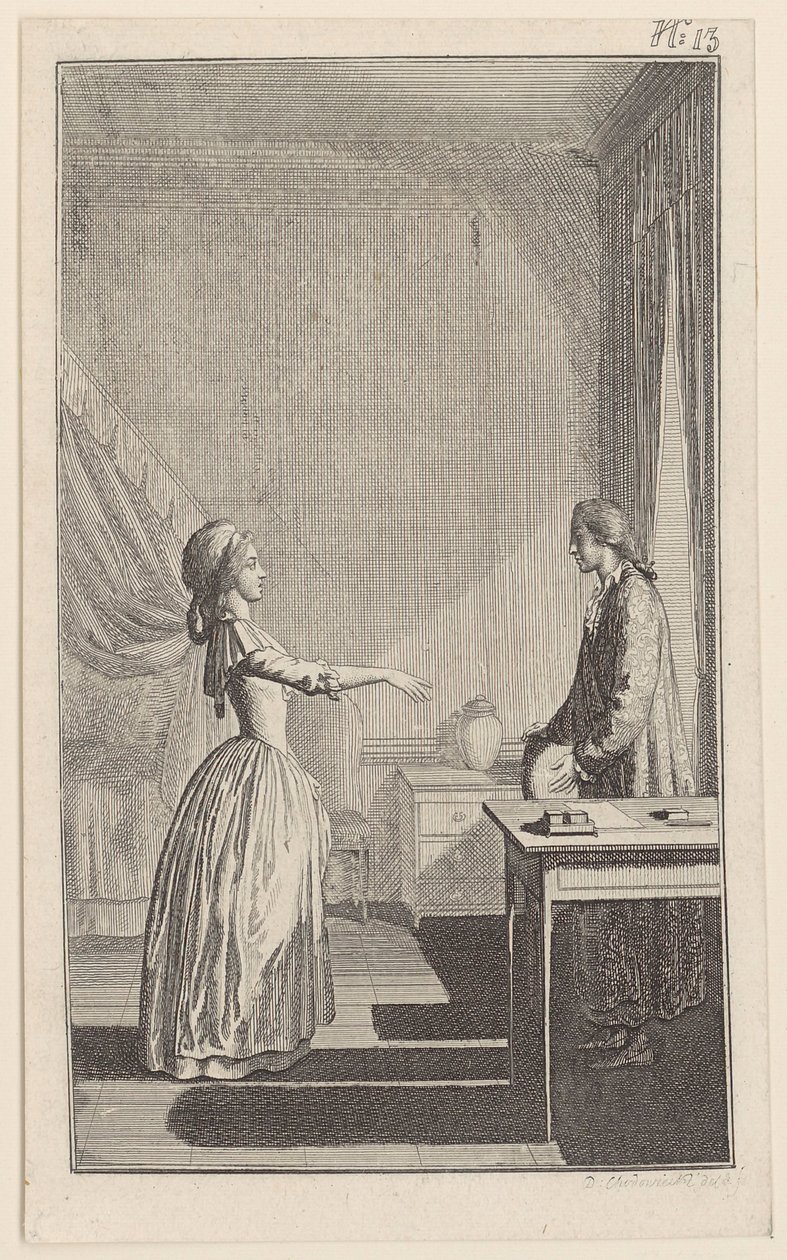 Clarisse Accuses Lovelace of Helplessness, Dishonor, and Theft of All Peace and Virtue by Daniel Nikolaus Chodowiecki