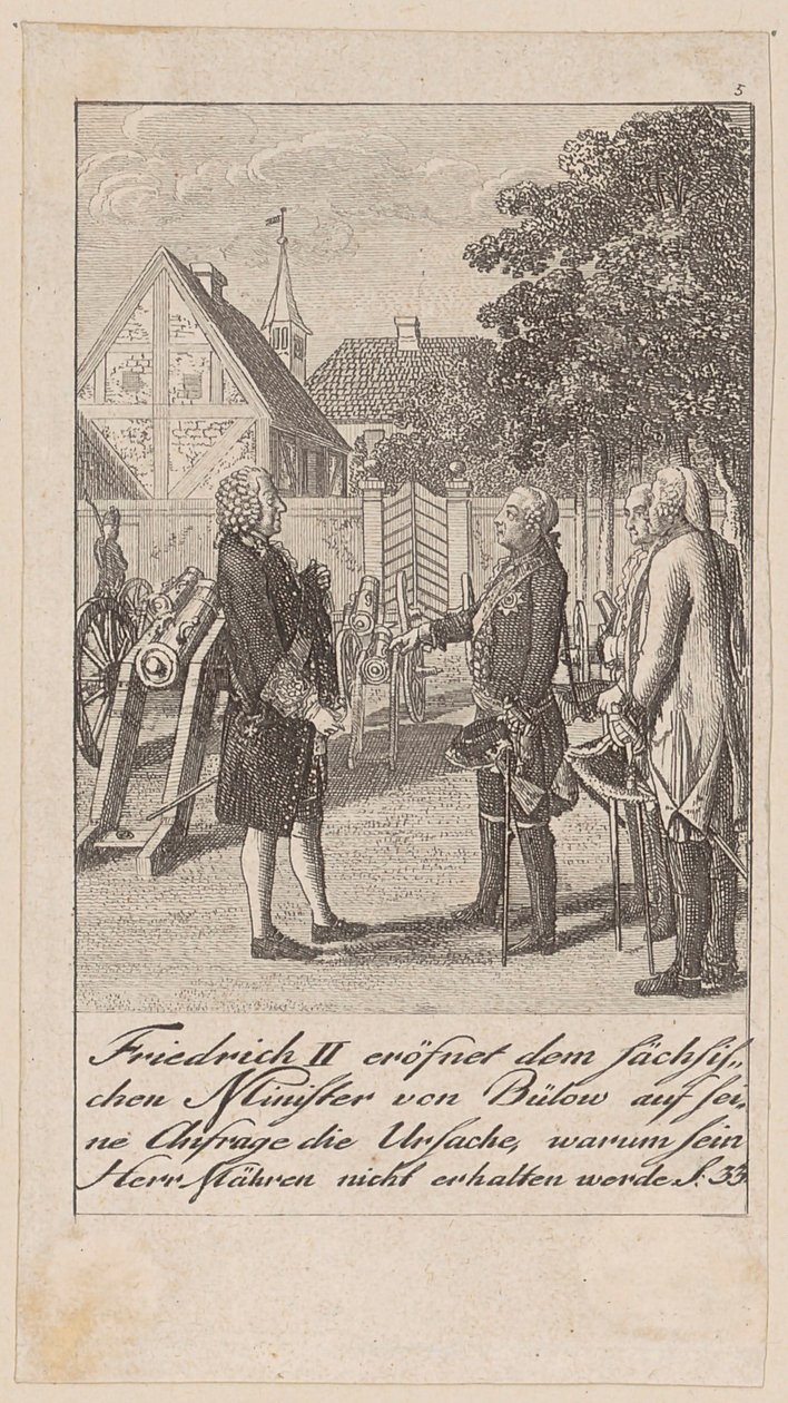 Frederick II explains to the Saxon Minister von Bülow the reason why his lord will not receive Moravia by Daniel Nikolaus Chodowiecki