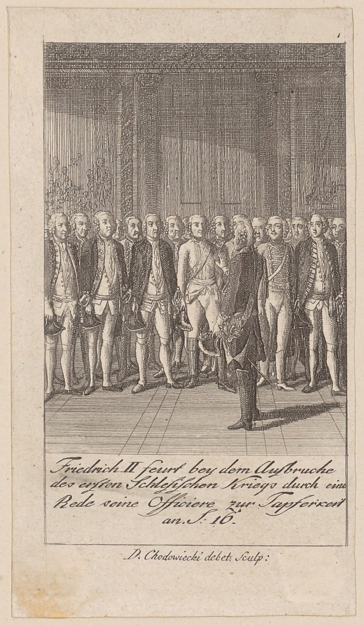 Frederick II encourages his officers to bravery with a speech at the outbreak of the First Silesian War by Daniel Nikolaus Chodowiecki