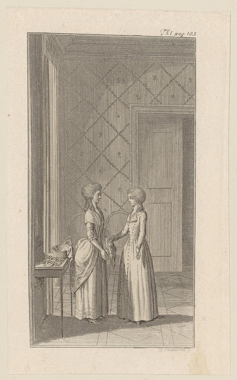 Hanne and Mariane in White Comedy "Envy Deprives Itself of Its Bread" by Daniel Nikolaus Chodowiecki