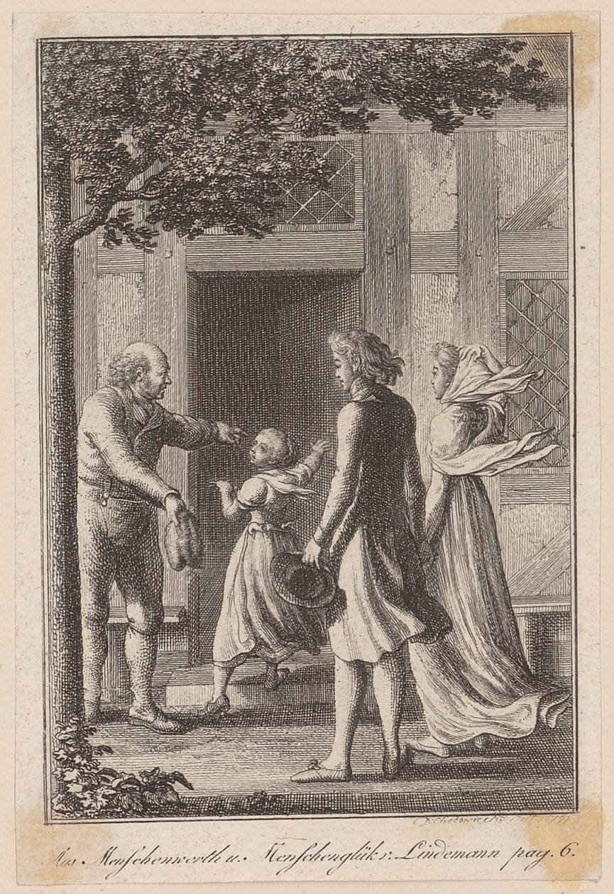 Lotte and Her Husband Seek Shelter from a Storm by Daniel Nikolaus Chodowiecki