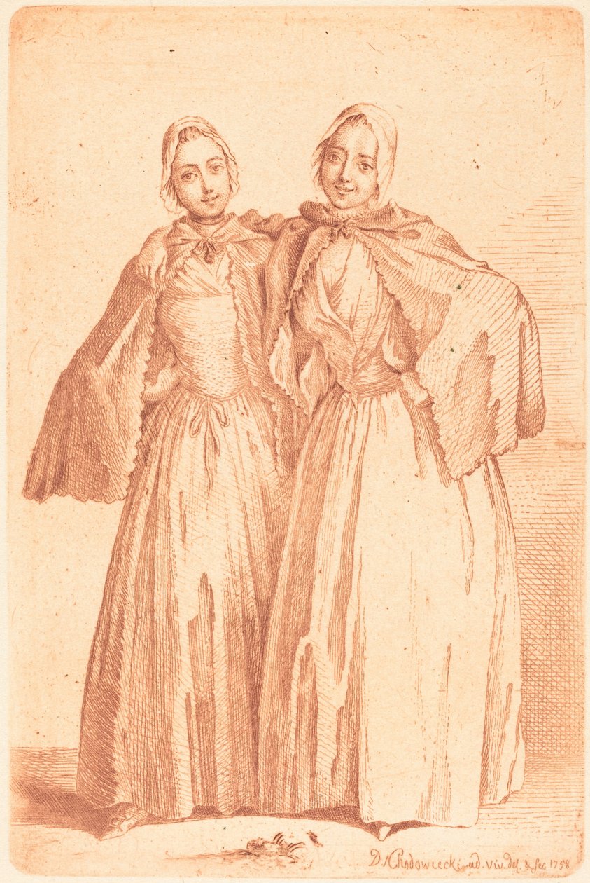 Two Standing Ladies (Demoiselles Quantin) by Daniel Nikolaus Chodowiecki