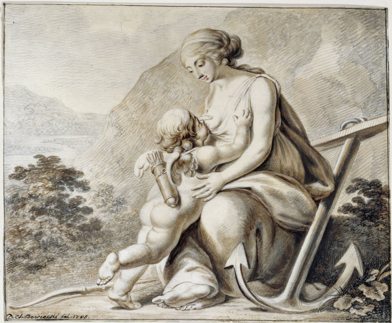 Venus Offering Her Breast to Cupid Standing on Her Left by Daniel Nikolaus Chodowiecki