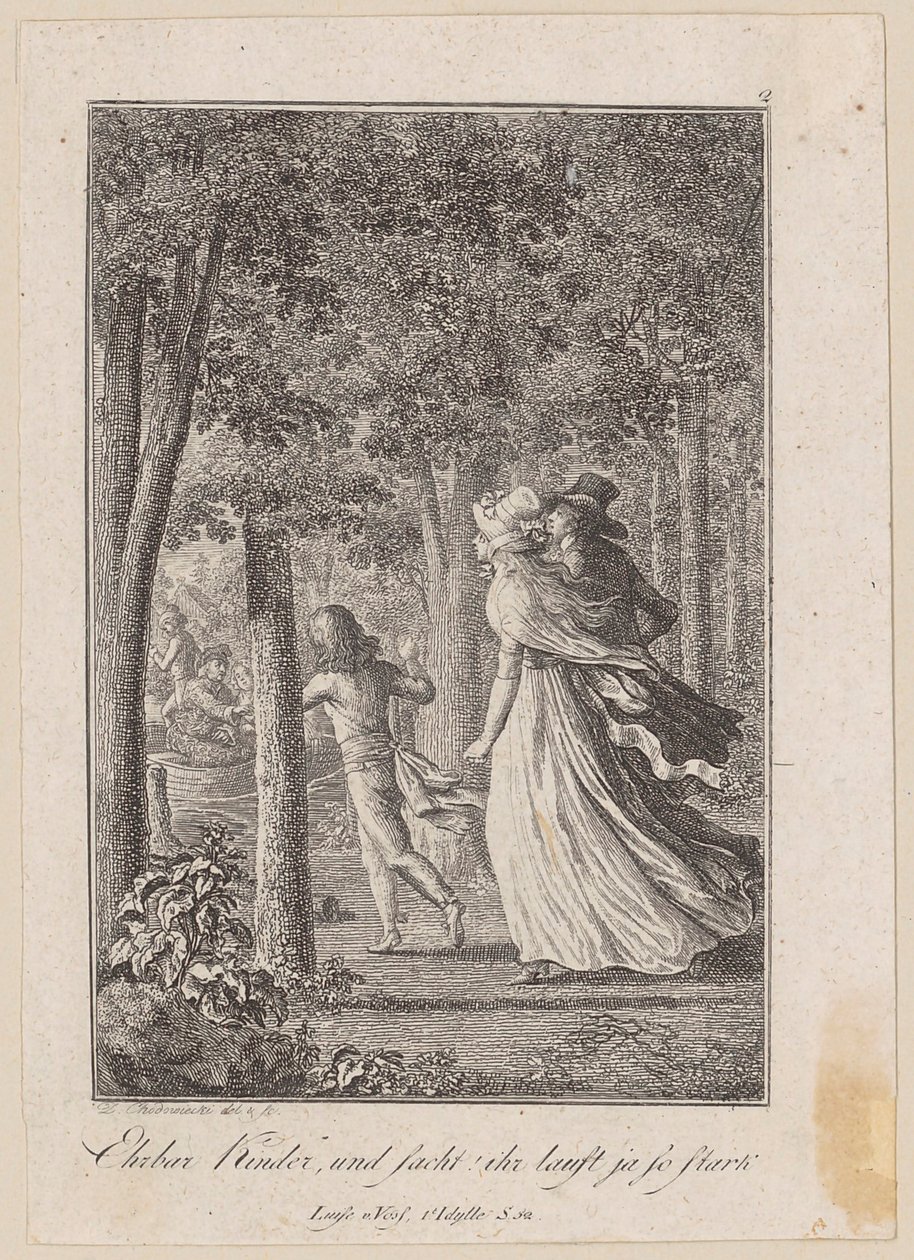 Walter, Luise and Karl Encounter a Landing Boat in the Forest by Daniel Nikolaus Chodowiecki