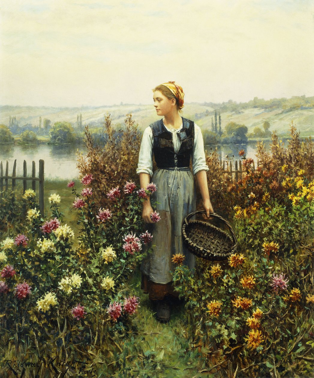 Girl with a Basket in a Garden by Daniel Ridgway Knight